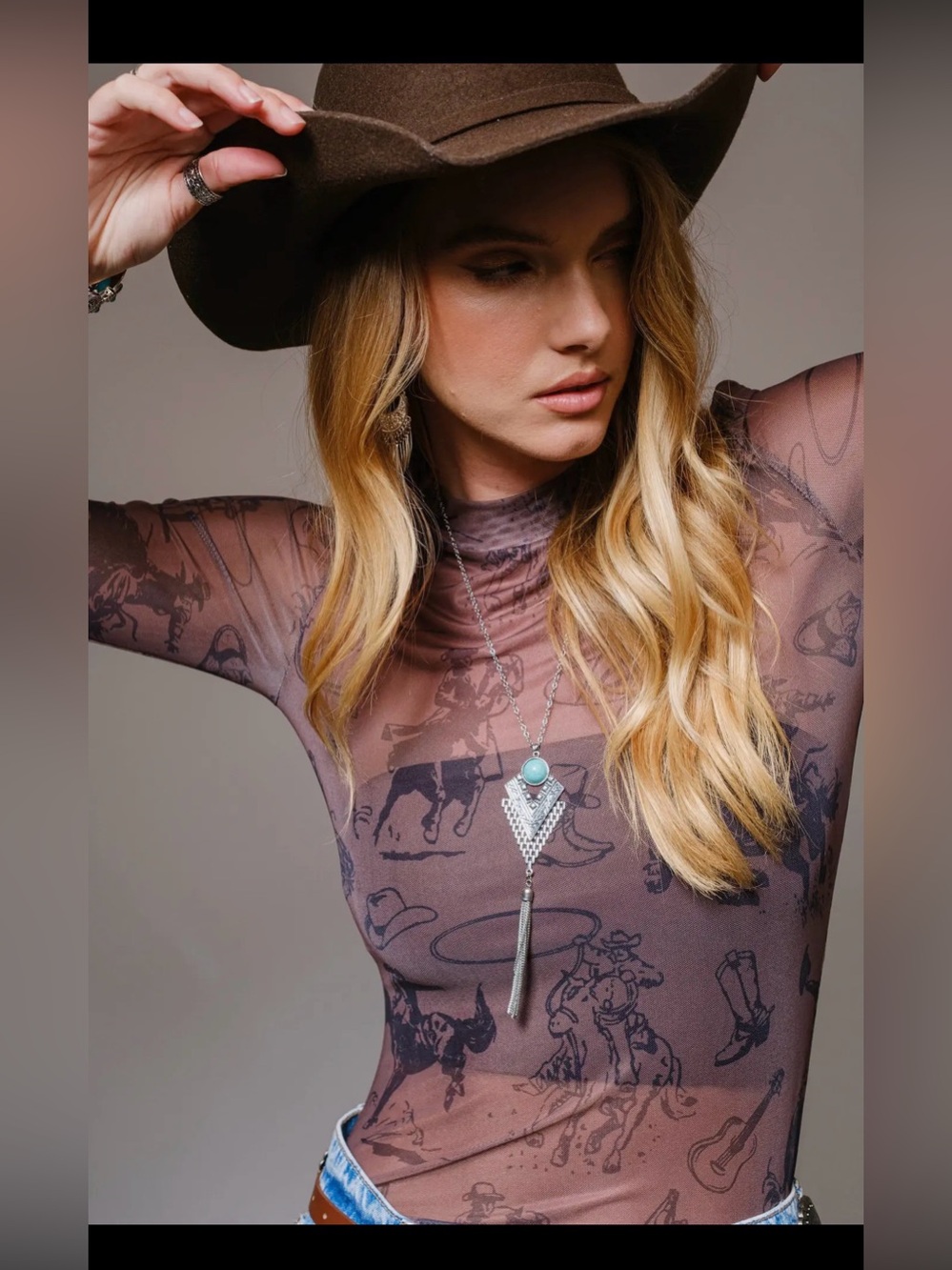 Bluebell Collection Brown Long-Sleeve Western Print Shirt - Picture 4 of 5